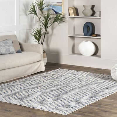 Rosanne Blue Chevron 6'7" x 9' Easy-Care Area Rug