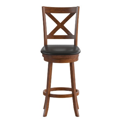 Antique Oak Crossback Swivel Barstool with Black Vinyl Seat