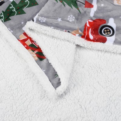Catalonia Christmas Reversible Sherpa Fleece Throw Blanket, 50x60 inches