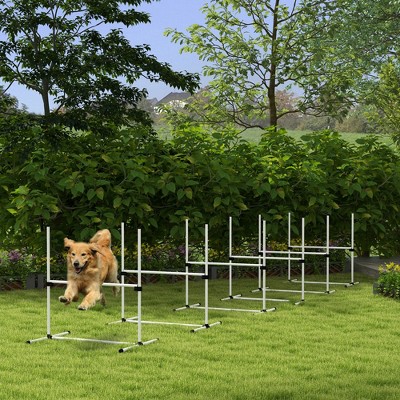White 6-Piece Adjustable Dog Agility Training Kit with Carry Bag