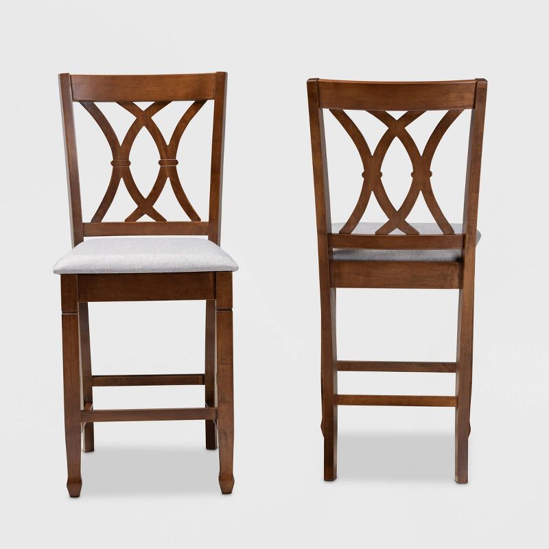 Set of 2 Reneau Fabric Upholstered Wood Counter Height Pub Chair Set Gray/Walnut - Baxton Studio: Kitchen High Top, Elegant Design, 3 of 10