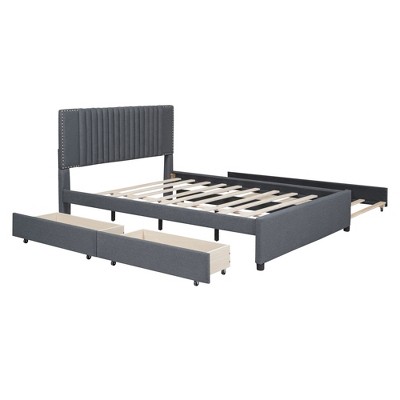 Upholstered Platform Bed with Storage & Twin Trundle - Classic Headboard