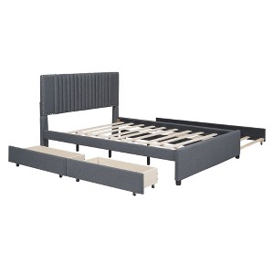 Upholstered Platform Bed with Storage & Twin Trundle - Classic Headboard - 1 of 4