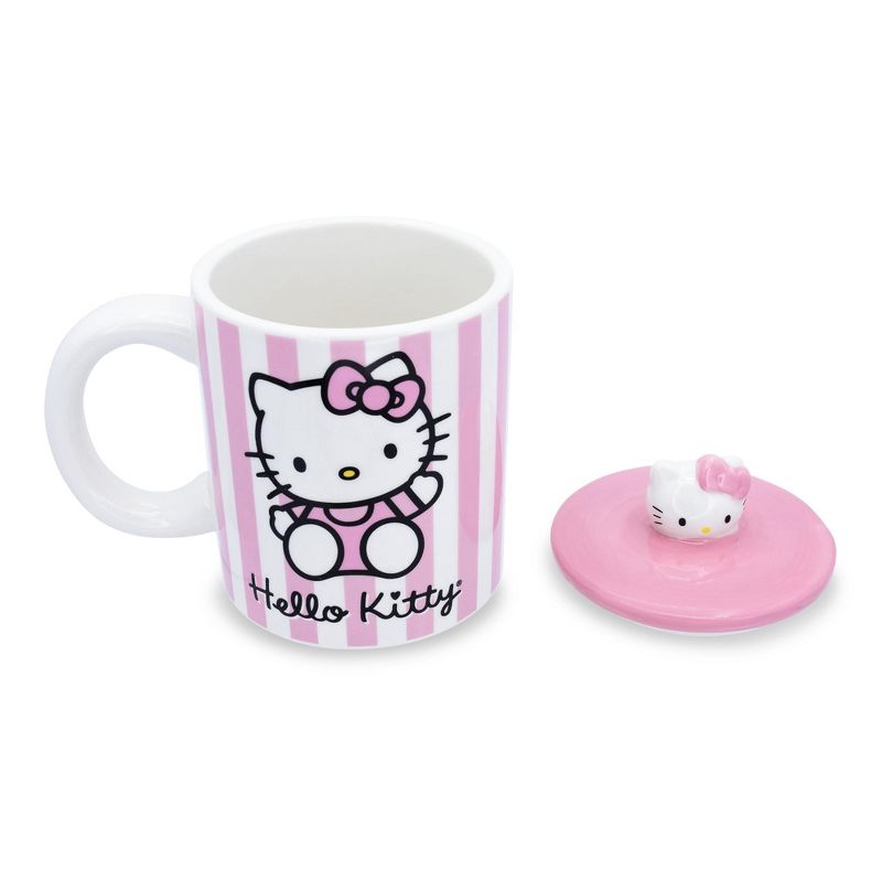 Silver Buffalo Sanrio Hello Kitty Pink Stripes Ceramic Mug With Lid | Holds 18 Ounces, 3 of 7