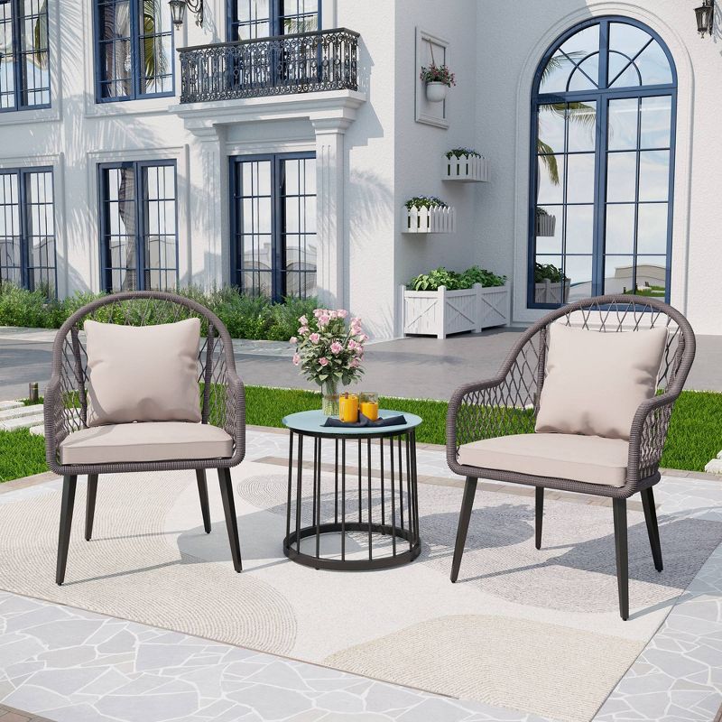 3pc Conversation Set with Chairs, Cushions &#38; Table - Captiva Designs, 1 of 13