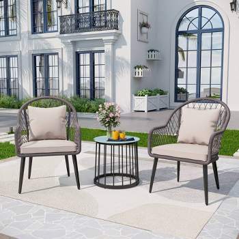 3pc Conversation Set with Chairs, Cushions & Table - Captiva Designs