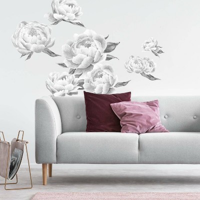 Peonies Peel and Stick Giant Wall Decal Black - RoomMates