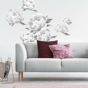 Peonies Peel and Stick Giant Wall Decal Black - RoomMates: Vinyl Botanical Sticker, Modern Decor, 15pc - 1 of 3