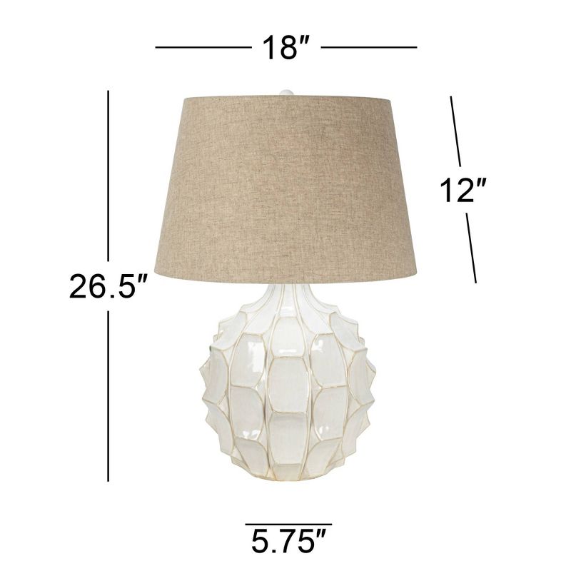 Possini Euro Design Cosgrove Modern Mid Century Table Lamp 26 1/2" High White Glazed Ceramic Light Brown Linen Drum Shade for Bedroom Living Room Home, 5 of 11