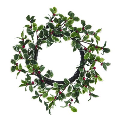 Transpac Fabric 22 in. Green Christmas Nostalgic Holly Wreath