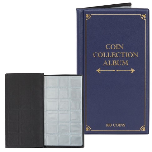 Bright Creations 2 Pack Coin Collection Book Holder Album for Collectors,  Holds Up To 180 Coins Each, Dark Blue, 6.5 x 11.4 in