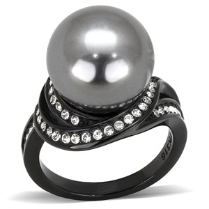 Slickblue Women's IP Black Stainless Steel Ring with Gray Synthetic Pearl, Size 5-10 - 1 of 4