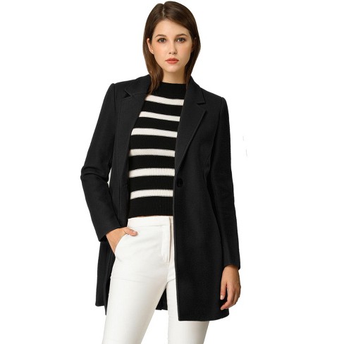 Allegra K Women's Notched Lapel Long Sleeve Buttoned Classic Long Coat ...