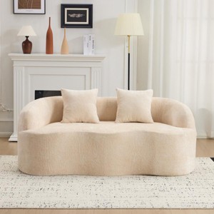 Modern Curved Loveseat Sofa with Round Armrest and 2 Pillows, Compact Size for Living Room or Bedroom -3irtyhousy - 1 of 4