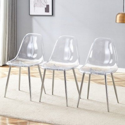 PAGED Set of 3 Transparent Dining Chairs,Armless Chairs with Metal Legs for Home,Kitchen,Living Room,Restaurant