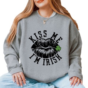 Simply Sage Market Women's Graphic Sweatshirt Kiss Me I'm Irish Lips - 1 of 4