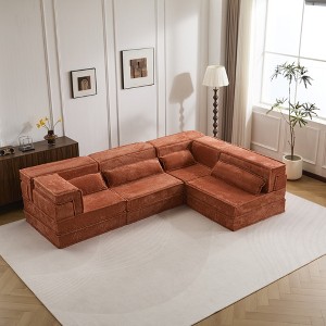 Circle Fleece Compression Mahjong Convertible L-Shaped Sectional Sofas Bed with 4 Pillows and No Assembly Required - 1 of 4