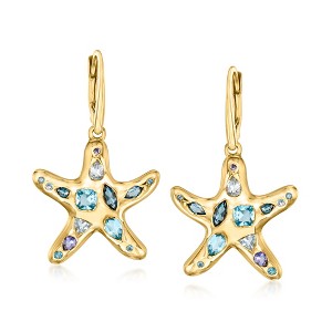 Ross-Simons 2.37 ct. t.w. Multi-Gemstone Starfish Drop Earrings in 18kt Gold Over Sterling - 1 of 3
