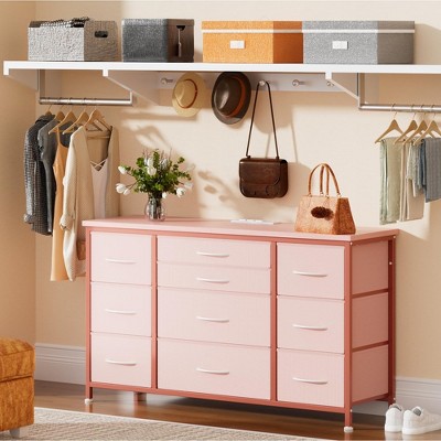 Dresser for Bedroom with Power Outlets, 55 inch TV Stand with Wood Tabletop, 10 Drawers Dresser with Big Storage