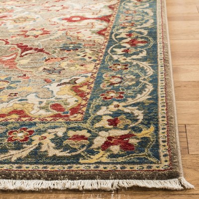Taupe and Blue Oriental Synthetic 4' x 6' Area Rug