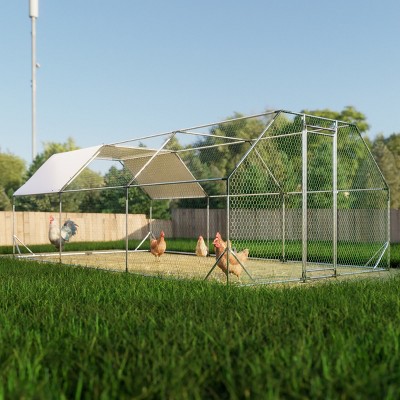 LAOTIES Large Metal Walk-in Chicken Coop,Outdoor Poultry Run with UV-Resistant Roof And Lockable Door