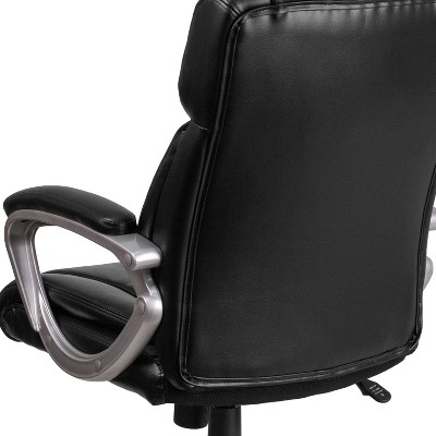 Executive Mid-Back Black LeatherSoft Swivel Office Chair with Padded Arms