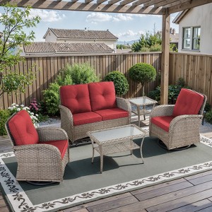Belord Outdoor Patio Furniture Set with Glider Loveseat, Gray Wicker Deep Seating Patio Swivel Rocker Glider Chairs and Rattan Coffee Table - 1 of 4