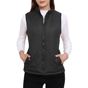 Allegra K Women's Stand Collar Lightweight Gilet Quilted Zip Vest - 1 of 4