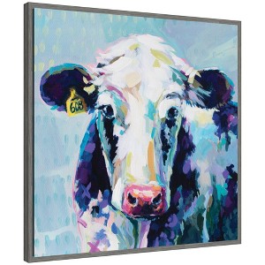 Kate & Laurel All Things Decor 30"x30" Sylvie 608 Cow Framed Canvas by Rachel Christopoulos Gray - 1 of 4