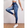Clearlove Women's Denim Print Fake Jeans Leggings Skinny Tight Yoga Pants - 3 of 4