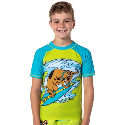 Scooby-Doo Boys' Character Surfing Scooby Rashguard Shirt Swim Top Green