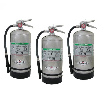 Amerex C260 6 Liter Class K Wet Chemical Fire Extinguisher with Stainless Steel Valve & Wall Hanger for Kitchen Use - 3 Pack