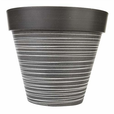 Gardener's Select Wide Rim Plastic Planter with White Lines, Light Grey, 14in