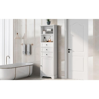 NicBex 67"/68" Tall Storage Cabinet,Freestanding Bathroom Cabinet with 3-Drawer,Bathroom Floor Cabinet with Adjustable Shelves for Living/Office