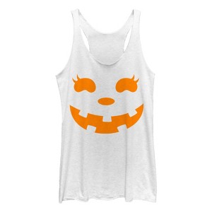 Women's CHIN UP Halloween Jack o' Lantern Face Racerback Tank Top - 1 of 3