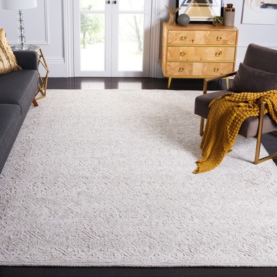 Light Gray Tufted Wool Silk Square Rug