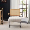 Beautyolove Mid-Century White Faux Lambskin Burlywood Arm Upholstered Accent Chair Armchair - 3 of 4