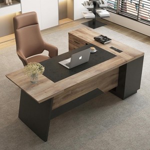 SAINTCY Modern L-Shaped Executive Desk, 78.74" Large Industrial Wood Office Desk with Drawers & Shelves, Home Office Computer Workstation - 1 of 4