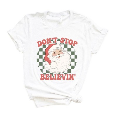 Simply Sage Market Women's Don't Stop Believin' Santa Checkered Short Sleeve Garment Dyed Tee