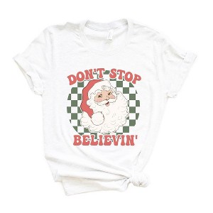 Simply Sage Market Women's Don't Stop Believin' Santa Checkered Short Sleeve Garment Dyed Tee - 1 of 4
