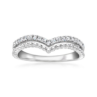 Ross-Simons 0.25 ct. t.w. Diamond and Beaded 2-Row Chevron Ring in Sterling Silver