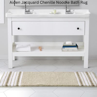Aiden Aqua and White Microfiber Chenille Bath Runner