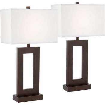 360 Lighting Marshall 30 1/4" Tall Open Window Large Modern End Table Lamps Set of 2 Brown Bronze Finish White Shade Living Room Bedroom Bedside