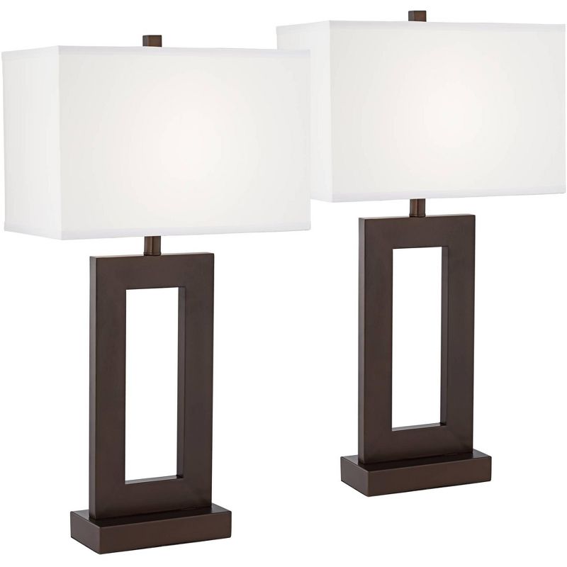 360 Lighting Marshall 30 1/4" Tall Open Window Large Modern End Table Lamps Set of 2 Brown Bronze Finish White Shade Living Room Bedroom Bedside, 1 of 9