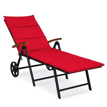 Tangkula Foldable Beach Sling Chair with 7 Adjustable Positions&Cushion Indoor Living Room Chaise Lounge