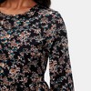 Knit & Lounge Women’s Floral Long Sleeve Dress Crew Neck Smocked Cuffs Tiered Skirt Casual Fall Mini Dress - 2 of 4