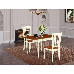 East West Furniture PSNA3-SBR-C 3 PcRectangular Kitchen Table having 12in Leaf and 2Fabric Dinette Chairs in Saddle Brown . - 1 of 3
