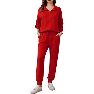 Pinspark 2 Piece Sets for Women Fall Travel Outfits Long Sleeve Tracksuit Joggers Sets Half Zip Sweatsuit Matching Set - 1 of 4