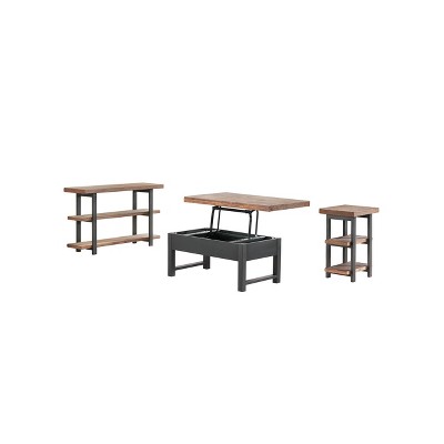 4pc 42" Pomona Living Room Set with Lift Top Coffee Table, Console Table and Two End Tables Rustic Natural - Bolton Furniture