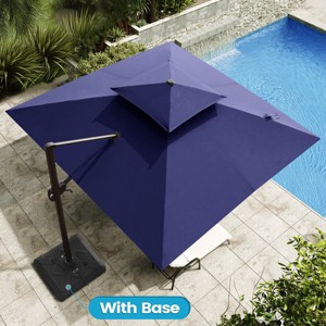 11FT Square Double Top Cantilever Umbrella Outdoor 360° Rotation 6 Heights Adjustable Offset Umbrella with Metal Pole Cantilever with Base - 1 of 4